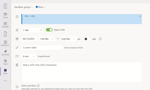 Microsoft Shifts műszak létrehozása
